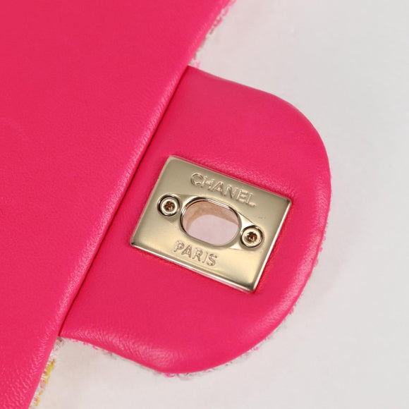 CHANEL Matelasse 25 Chain Shoulder Bag Tweed Pink Gold CC Auth MX484SM