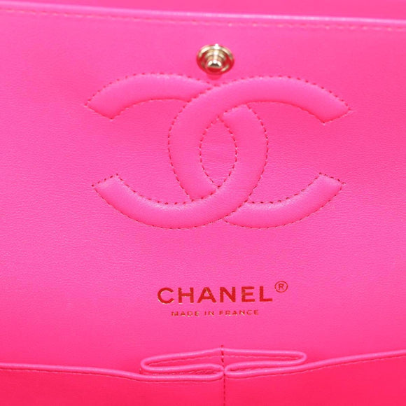 CHANEL Matelasse 25 Chain Shoulder Bag Tweed Pink Gold CC Auth MX484SM