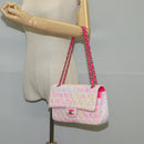 CHANEL Matelasse 25 Chain Shoulder Bag Tweed Pink Gold CC Auth MX484SM-24