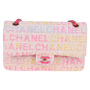 CHANEL Matelasse 25 Chain Shoulder Bag Tweed Pink Gold CC Auth MX484SM-2