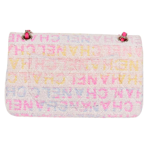 CHANEL Matelasse 25 Chain Shoulder Bag Tweed Pink Gold CC Auth MX484SM