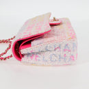 CHANEL Matelasse 25 Chain Shoulder Bag Tweed Pink Gold CC Auth MX484SM-4