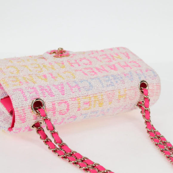 CHANEL Matelasse 25 Chain Shoulder Bag Tweed Pink Gold CC Auth MX484SM