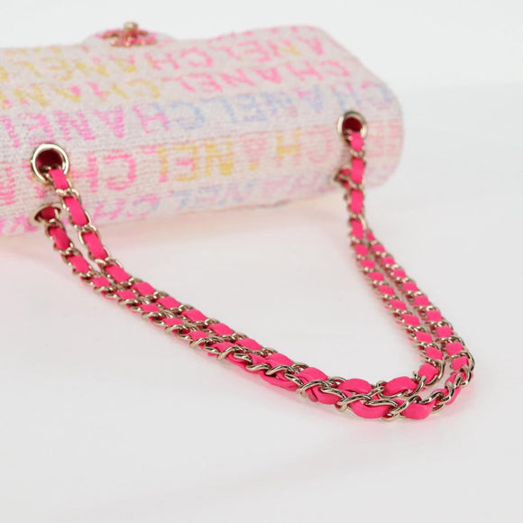 CHANEL Matelasse 25 Chain Shoulder Bag Tweed Pink Gold CC Auth MX484SM