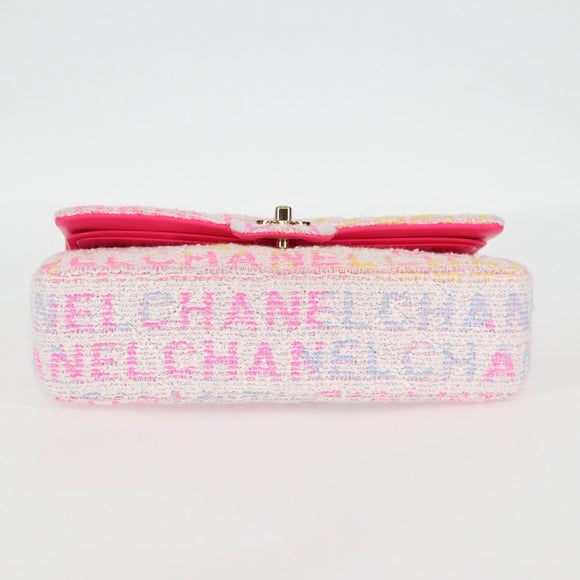 CHANEL Matelasse 25 Chain Shoulder Bag Tweed Pink Gold CC Auth MX484SM