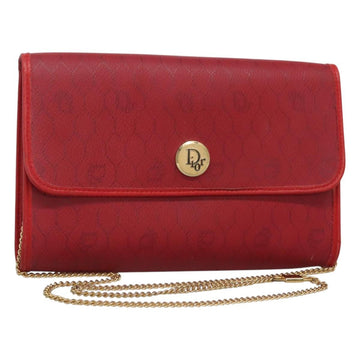 Christian Dior Honeycomb Canvas Chain Shoulder Bag PVC Red Gold Auth MX492