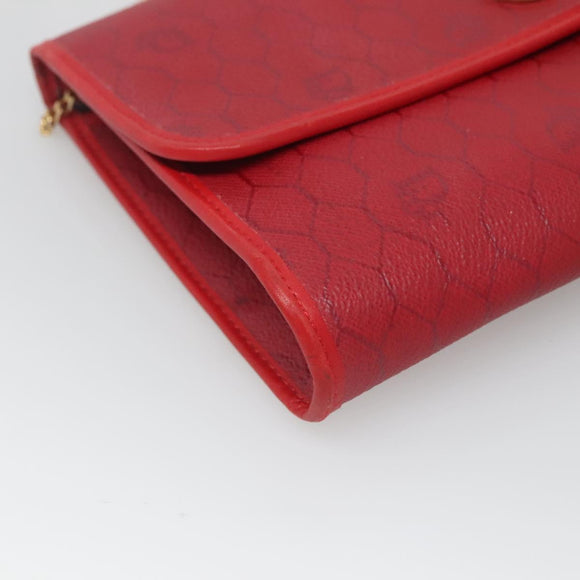 Christian Dior Honeycomb Canvas Chain Shoulder Bag PVC Red Gold Auth MX492