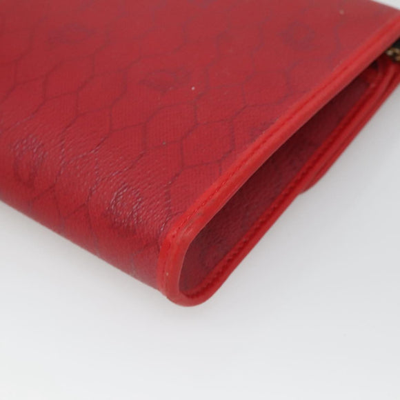 Christian Dior Honeycomb Canvas Chain Shoulder Bag PVC Red Gold Auth MX492