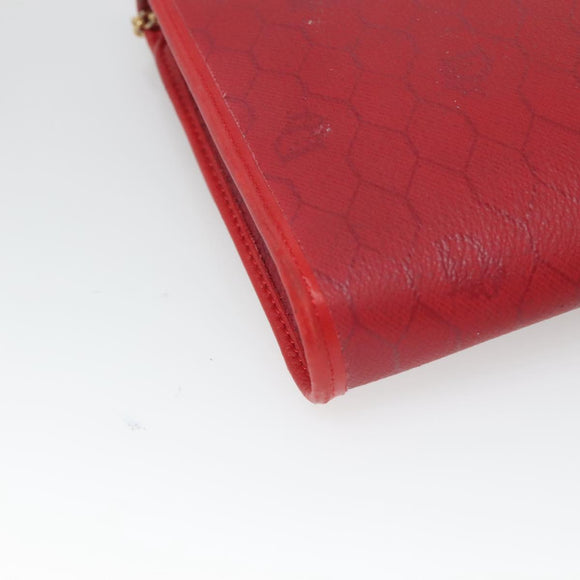 Christian Dior Honeycomb Canvas Chain Shoulder Bag PVC Red Gold Auth MX492