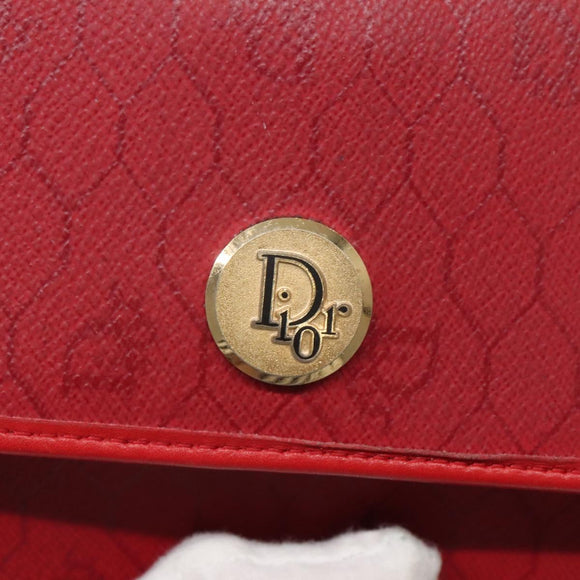 Christian Dior Honeycomb Canvas Chain Shoulder Bag PVC Red Gold Auth MX492