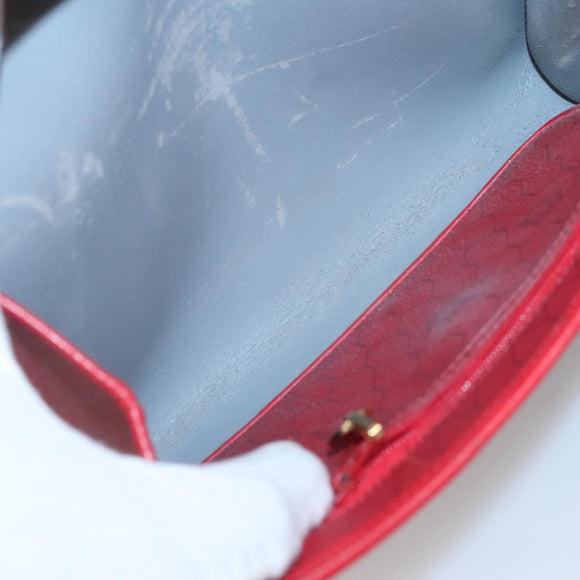 Christian Dior Honeycomb Canvas Chain Shoulder Bag PVC Red Gold Auth MX492