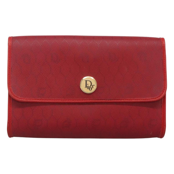Christian Dior Honeycomb Canvas Chain Shoulder Bag PVC Red Gold Auth MX492
