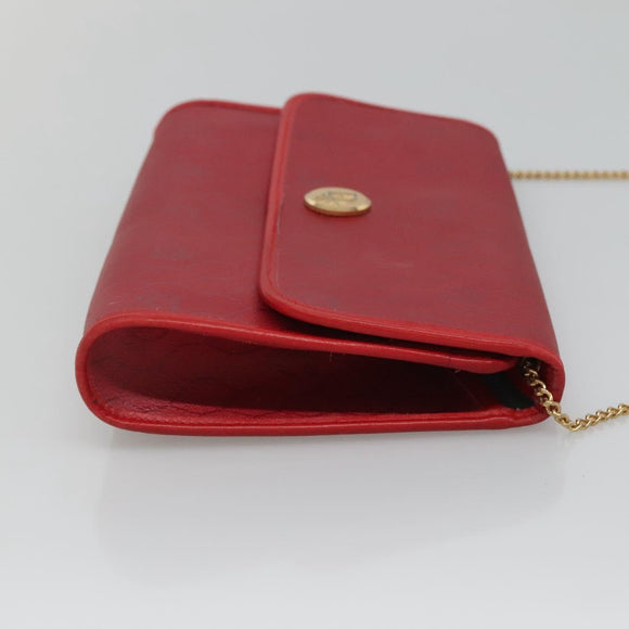 Christian Dior Honeycomb Canvas Chain Shoulder Bag PVC Red Gold Auth MX492