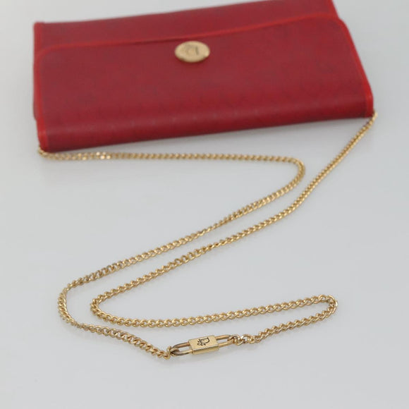 Christian Dior Honeycomb Canvas Chain Shoulder Bag PVC Red Gold Auth MX492