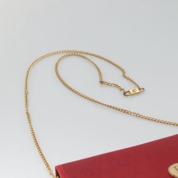 Christian Dior Honeycomb Canvas Chain Shoulder Bag PVC Red Gold Auth MX492