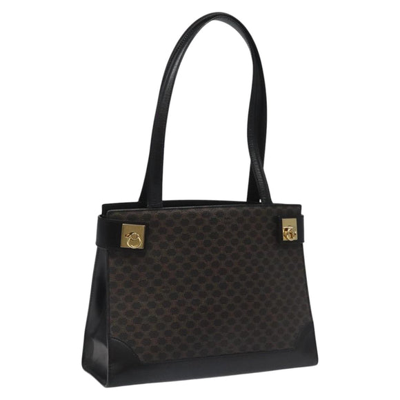 CELINE Macadam Canvas Shoulder Bag PVC Leather Black Gold Auth MY004