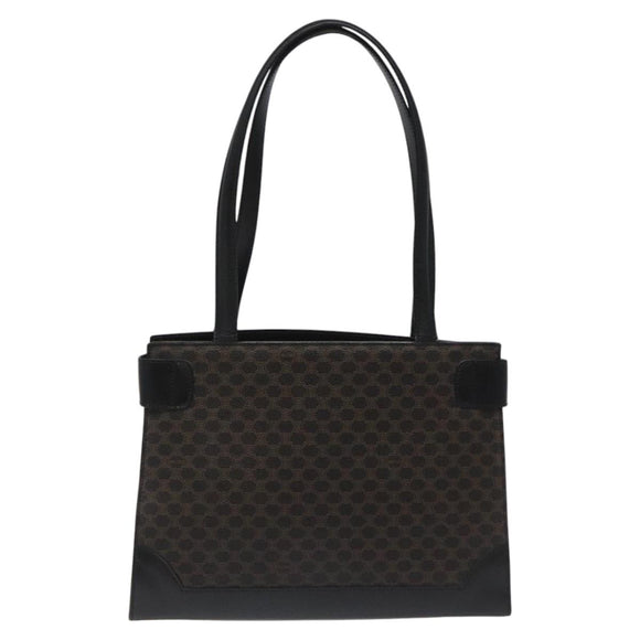 CELINE Macadam Canvas Shoulder Bag PVC Leather Black Gold Auth MY004