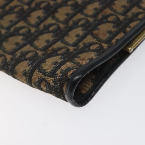 Christian Dior Trotter Canvas Clutch Bag Navy Gold Auth MY031