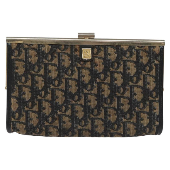 Christian Dior Trotter Canvas Clutch Bag Navy Gold Auth MY031