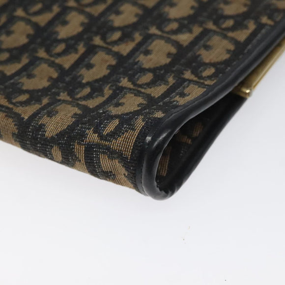Christian Dior Trotter Canvas Clutch Bag Navy Gold Auth MY031