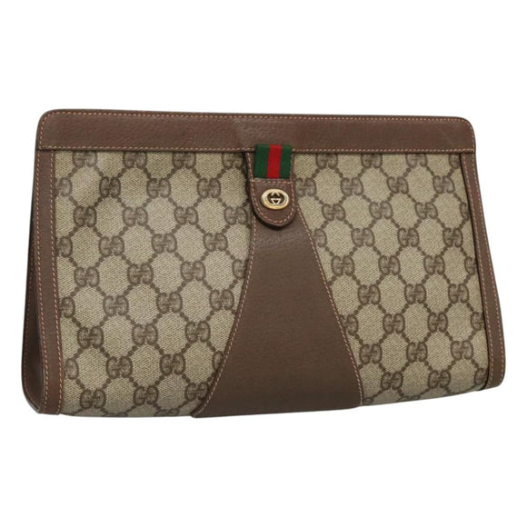 GUCCI GG Supreme Web Sherry Line Clutch Bag PVC Beige Red 156 01 033 Auth MY044