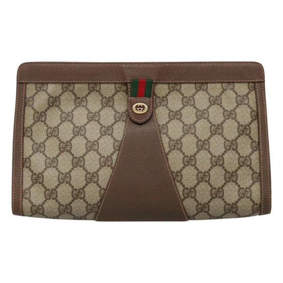GUCCI GG Supreme Web Sherry Line Clutch Bag PVC Beige Red 156 01 033 Auth MY044