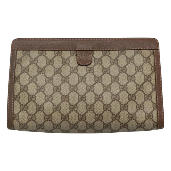 GUCCI GG Supreme Web Sherry Line Clutch Bag PVC Beige Red 156 01 033 Auth MY044