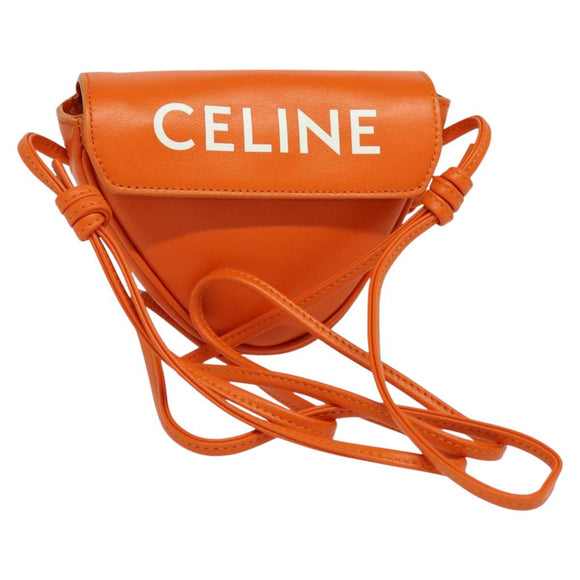 CELINE Dreieck-Schultertasche Leder Orange Auth MY058M