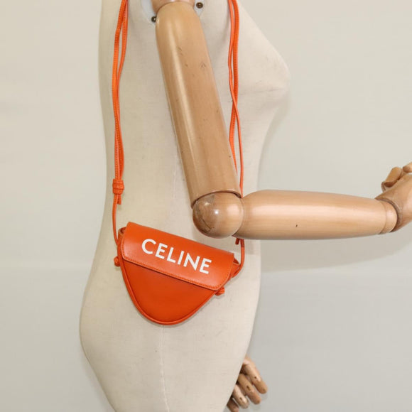 CELINE Dreieck-Schultertasche Leder Orange Auth MY058M