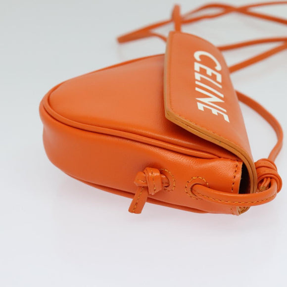 CELINE Dreieck-Schultertasche Leder Orange Auth MY058M