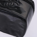 CHANEL Vanity Pouch Patent leather 2way Black Gold CC Auth MY059-8