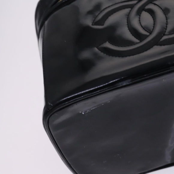 CHANEL Vanity Pouch Patent leather 2way Black Gold CC Auth MY059