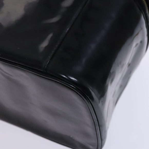 CHANEL Vanity Pouch Patent leather 2way Black Gold CC Auth MY059