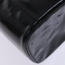 CHANEL Vanity Pouch Patent leather 2way Black Gold CC Auth MY059-17