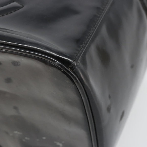 CHANEL Vanity Hand Bag Patent leather 2way Black Gold CC Auth MY059
