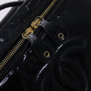 CHANEL Vanity Pouch Patent leather 2way Black Gold CC Auth MY059-9