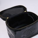 CHANEL Vanity Pouch Patent leather 2way Black Gold CC Auth MY059-19