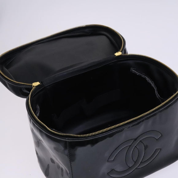 CHANEL Vanity Pouch Patent leather 2way Black Gold CC Auth MY059