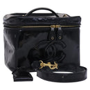 CHANEL Vanity Pouch Patent leather 2way Black Gold CC Auth MY059-1