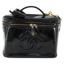 CHANEL Vanity Hand Bag Patent leather 2way Black Gold CC Auth MY059-13