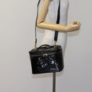CHANEL Vanity Pouch Patent leather 2way Black Gold CC Auth MY059-24