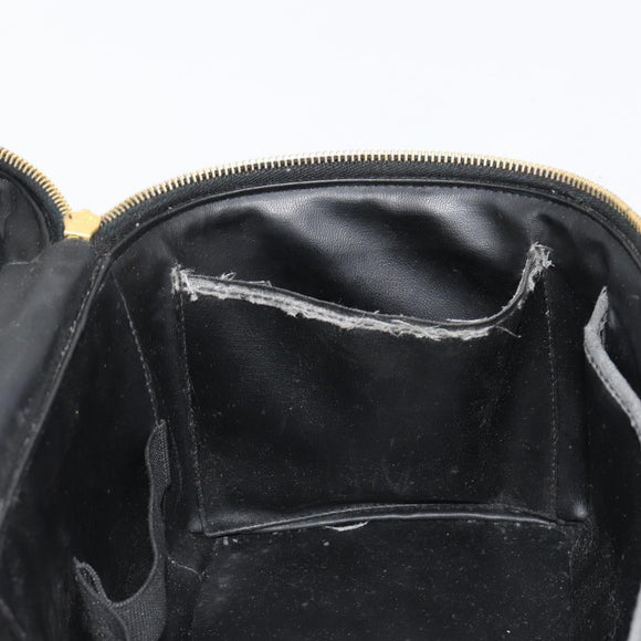 CHANEL Vanity Hand Bag Patent leather 2way Black Gold CC Auth MY059