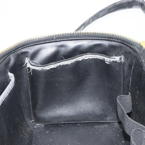 CHANEL Vanity Hand Bag Patent leather 2way Black Gold CC Auth MY059