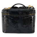 CHANEL Vanity Hand Bag Patent leather 2way Black Gold CC Auth MY059-2