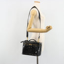 CHANEL Vanity Hand Bag Patent leather 2way Black Gold CC Auth MY059-32