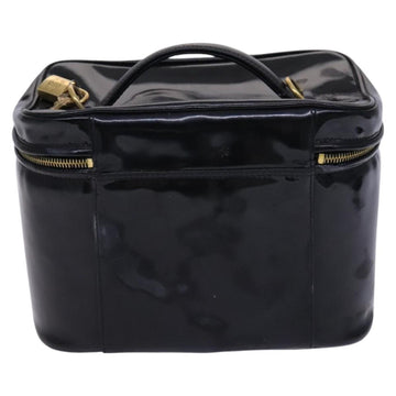 CHANEL Vanity Pouch Patent leather 2way Black Gold CC Auth MY059 - 0