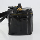 CHANEL Vanity Hand Bag Patent leather 2way Black Gold CC Auth MY059-3