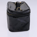 CHANEL Vanity Pouch Patent leather 2way Black Gold CC Auth MY059-3