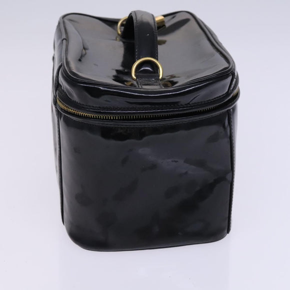 CHANEL Vanity Pouch Patent leather 2way Black Gold CC Auth MY059