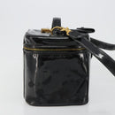 CHANEL Vanity Hand Bag Patent leather 2way Black Gold CC Auth MY059-4